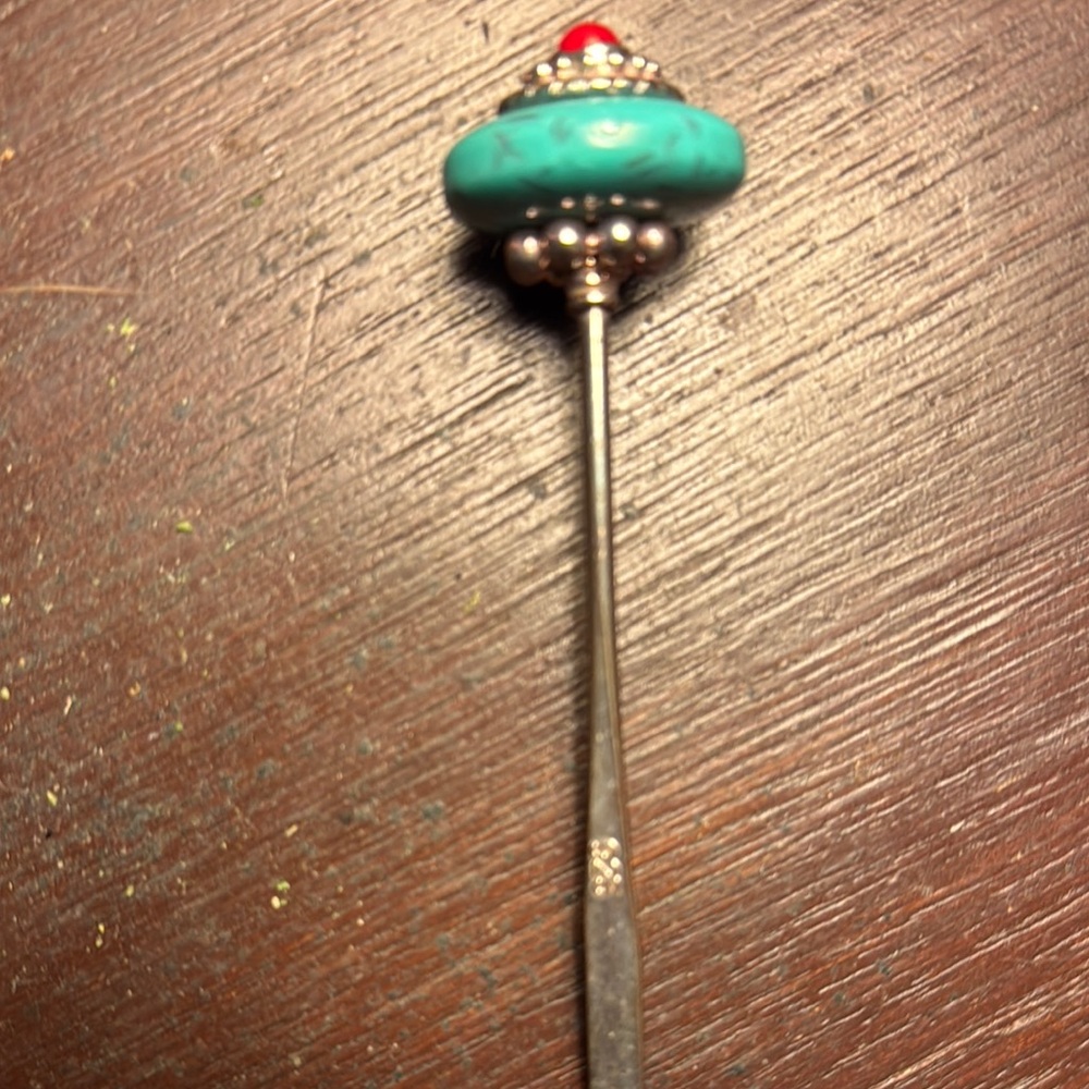 Sterling silver Turquoise Red Coral Vintage Hair Pin